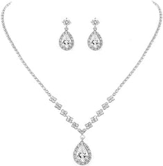 Unicra Braut-Kristall-Halsketten-/Ohrring-Set, Braut-/Hochzeitsschmuck-Sets, Strass-Choker-Halskette, Abschlussball-Kostüm-Schmuck-Set für Frauen und Mädchen (3-teiliges Set – 2 Ohrringe und 1 Halskette)