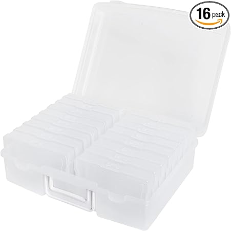 novelinks Transparent 4" x 6" Photo Cases and Clear Craft Keeper with Handle - 16 Inner Cases Plastic Storage Container Box (Clear)