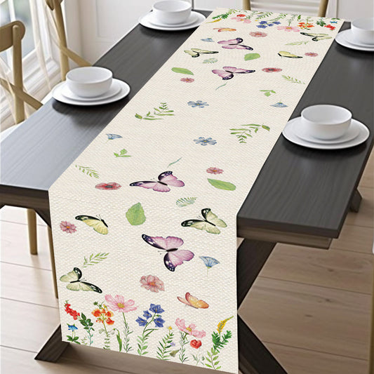 Linen Table Runner Pastoral Flowers Dining Decoration Tablecloths