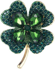 Rhinestone Green Clover Leaf Brooch Pin Vintage Flower Brooches Good Luck Alloy Clothing Accessories St Patrick's Day Holiday Jewelry Gift