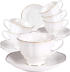 GUANGYANG GY 12 Stück (winziger Stil) Mini-Espressotassen aus Porzellan mit Untertassen – 2,5 Unzen Kaffeetasse und Untertasse, 6er-Set, 80 cc, weiß 