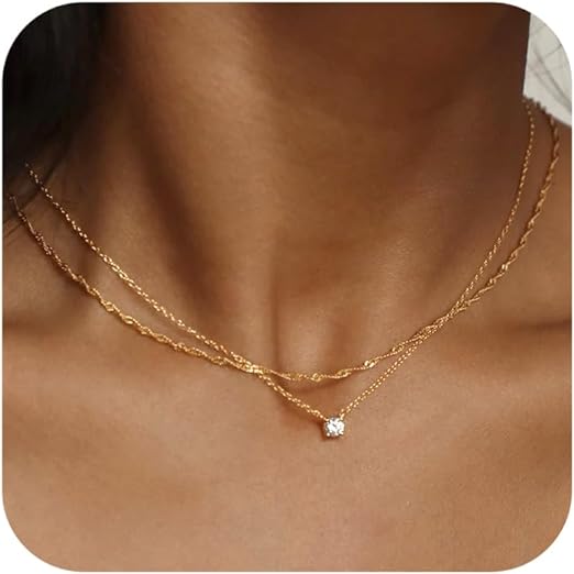 Tewiky Diamant-Halsketten für Damen, zierliche Gold-Halskette, 14 Karat vergoldet, lange Lariat-Halskette, schlichte Gold-CZ-Diamant-Halsketten für Frauen, trendige Gold-Halskette, Schmuck, Geschenke für Mädchen