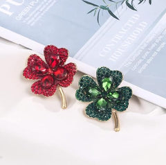 Rhinestone Green Clover Leaf Brooch Pin Vintage Flower Brooches Good Luck Alloy Clothing Accessories St Patrick's Day Holiday Jewelry Gift