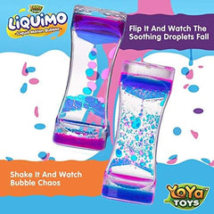 YoYa Toys Liquimo - Burbuja de movimiento líquido calmante - Paquete de 3 - Botellas sensoriales para niños y adultos - Temporizador de burbujas de agua con reloj de arena - Juego de agua de mano - Juguetes sensoriales para niños autistas 