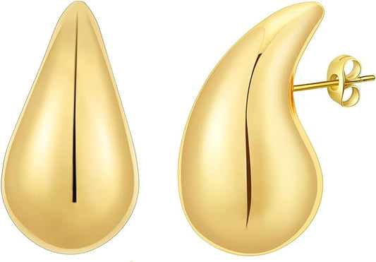 Apsvo Pendientes de aro de oro grueso para mujer, pendientes Dupes ligeros con forma de gota de agua, aros abiertos huecos, hipoalergénicos chapados en oro, joyería de moda para mujeres y niñas