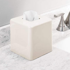 mDesign Metal Square Tissue Box Cover, Modern Facial Paper Holder - Accessories for Bathroom Vanity Countertop, Bedroom Dresser, Night Stand, Desk, Office, End Table - Unity Collection - Cream/Beige