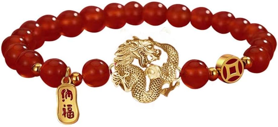 LIU JUN 2024 Chinesisches Neujahrs-Drachen-Armband, Drache-Armband, chinesisches Sternzeichen, Feng Shui, Glücks-Amulett, Stretch-Armbänder, Neujahrsgeschenke für Frauen, Unisex-Schmuck