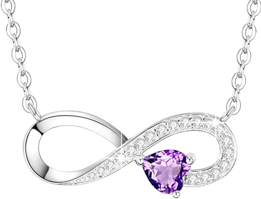 Dorella Valentinstag-Geburtstagsgeschenke Forever Love Infinity-Halskette aus 925er-Sterlingsilber mit Geburtsstein Februar/März Amethyst-Aquamarin-Halskette für Mutter, Ehefrau und Frauen