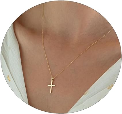 ASCOMY Kreuzhalskette für Damen | 14K vergoldete und versilberte Kreuz-Anhänger-Halskette, trendige Kreuz-Anhänger-Kette, Halskette, minimalistische Alltagsdekoration, Schmuck für Frauen und Mädchen, zierliches religiöses Geschenk