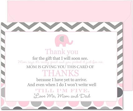 Paper Clever Party Pink Elephant Baby Shower Thank You Cards with Envelopes Blank Notes Prefilled Message Girls Personalize for Registry Gifts Cute Princess Notecards 4x6 Stationery Set, 15 Pack