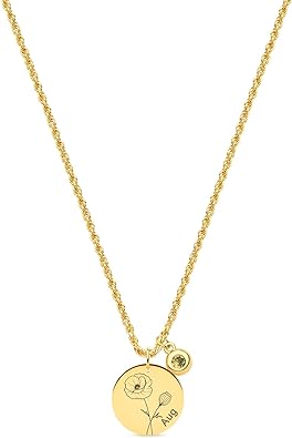 MEVECCO Geburtsblumen-Halskette, 18 Karat Gold, individuelle Blumen-Anhänger-Halsketten, zierliche Geburtsmonats-Blumenscheibe, handgestempelte Halskette, personalisierter Schmuck, Geburtstagsgeschenk