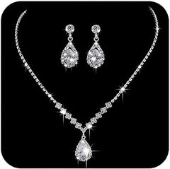 Unicra Braut-Kristall-Halsketten-/Ohrring-Set, Braut-/Hochzeitsschmuck-Sets, Strass-Choker-Halskette, Abschlussball-Kostüm-Schmuck-Set für Frauen und Mädchen (3-teiliges Set – 2 Ohrringe und 1 Halskette)