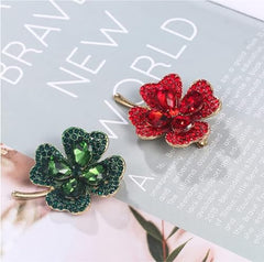 Rhinestone Green Clover Leaf Brooch Pin Vintage Flower Brooches Good Luck Alloy Clothing Accessories St Patrick's Day Holiday Jewelry Gift