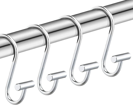 Silver Shower Curtain Hooks,Rust Proof Shower Curtain Rings for Bathroom,Chrome T-Bar Metal Decorative Shower Curtain Hooks Hangers for Shower Curtain Rod,Set of 12