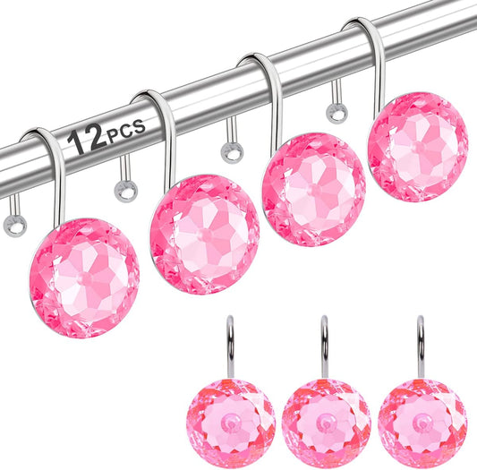 12PCS Shower Curtain Hooks Rings for Bathroom, Stainless Steel Rust Resistant Decorative Rhinestones Shower Curtain Rings Hangers for Shower Curtains, Clothing, Towels, etc.