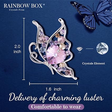 RAINBOW BOX Schmetterlingsbroschen für Damen mit Österreich-Kristall, Strass-Broschen und Anstecknadeln für Damen