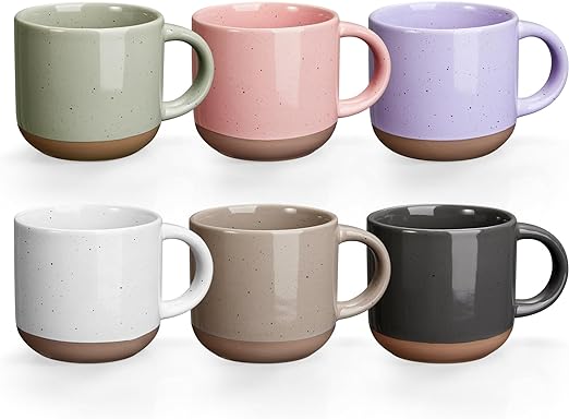 Morandi Colour Mini-Espressotassen aus Keramik, 6er-Set, 140 ml Espressotassen mit Henkel, Kaffeetassen aus Porzellan, Demitasse-Tassen, Espressotassen im modernen Stil, mikrowellen- und spülmaschinenfest, geeignet für Espressomaschinen 