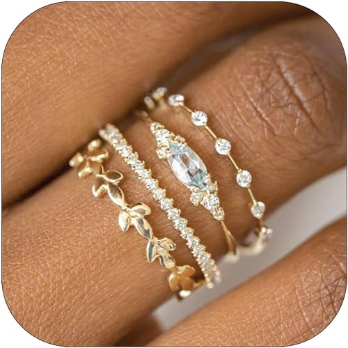 Qyalie Stackable Gold Rings for Women Set Dainty 14K Trendy Gold Plated Non Tarnish Stacking Cubic Zirconia Fashion Ring Jewelry Size 6 7 8 9 10