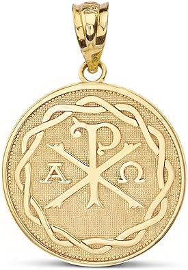 Religiöser Schmuck von FDJ 10 Karat Gelbgold Chi Rho Alpha Omega Symbol Medaillon runder Anhänger