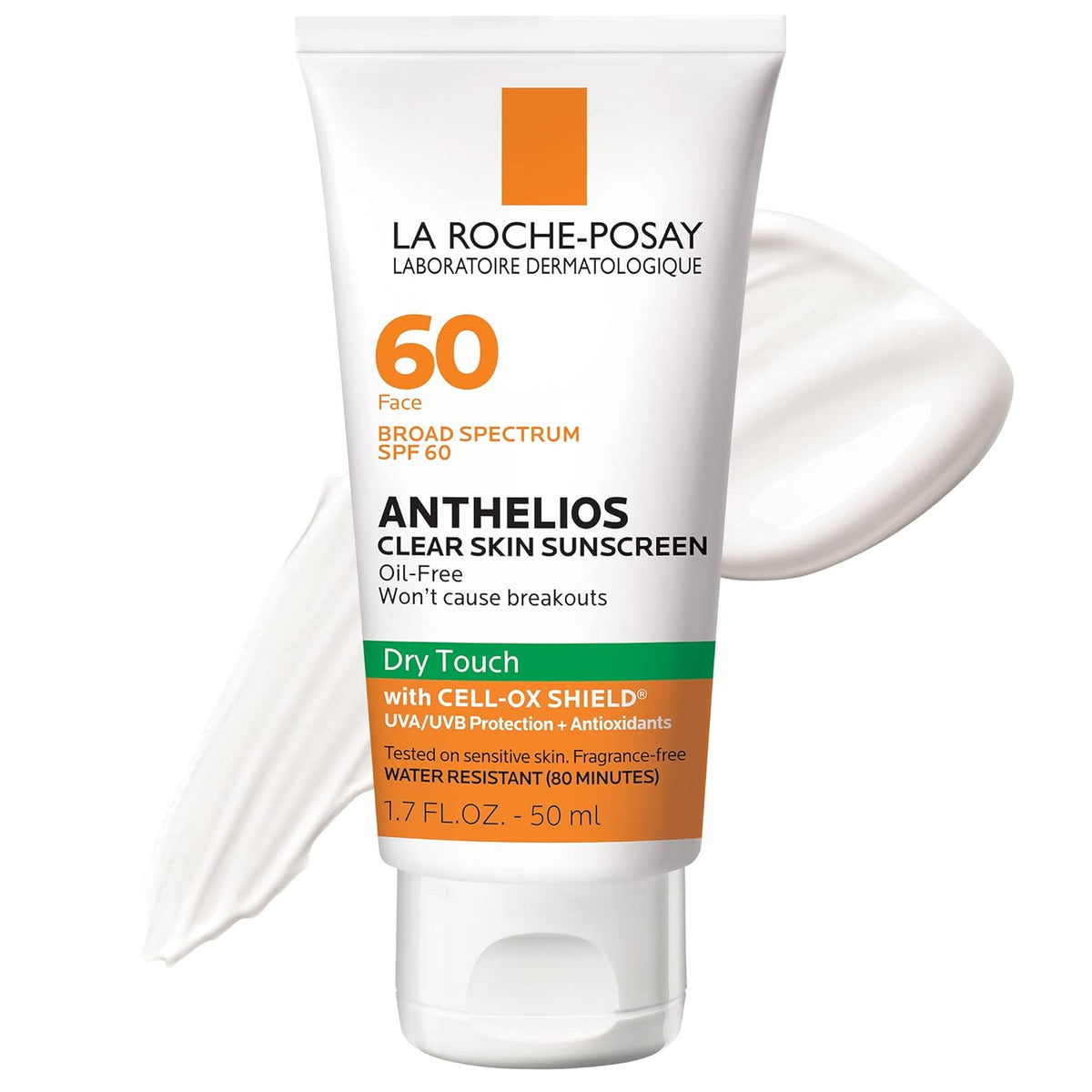 La Roche-Posay Anthelios Clear Skin Dry Touch Protector solar SPF 60, protector solar facial sin aceite para pieles propensas al acné, no causa brotes 