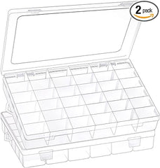 2 Pack 36 Grids Clear Plastic Organizer Box with Adjustable Dividers, Small Craft Organizers and Storage, Compartment Container for Bead, Nail, Jewelry, Art, DIY Crafts, Fishing Tackle, Small Items