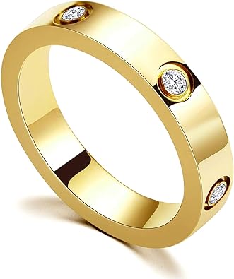 PDWZNBA Love Friendship Ring 18K Gold Silver Rose Plated Cubic Zirconia Stainless Steel Promise Ring Wedding Band Jewelry Birthday Gifts for Women