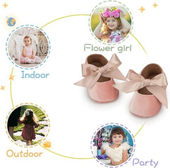 ohsofy Infant Baby Girls Mary Jane Flats Soft Sole Non-Slip Bowknot Princess Wedding Dress Shoes Toddler Crib Shoes