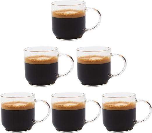 zenco Living Espressotassen (4 Unzen) mit großem Griff, 6er-Set – Kaffeetassen aus Glas für Nespresso Lungo, Double Espresso, Cortado 