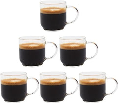 zenco living Espresso Cups (4 Ounce) with Large Handle, Set of 6 - Glass Coffee Cups for Nespresso Lungo, Double Espresso, Cortado