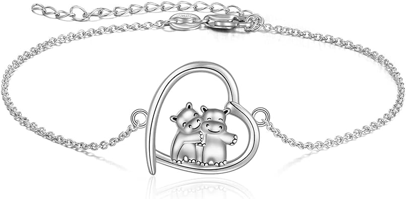 Charm-Armbänder Pinguin/Meerschweinchen/Nilpferd/Hamsa-Hand/Dinosaurier/Katze/Libelle/Herz/Berg/Pilz/Baum des Lebens. Pinguin-Geschenke, 925er Sterlingsilber, umarmende Pinguine, süßer Tierschmuck für Frauen, Schwester