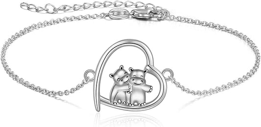 Charm-Armbänder Pinguin/Meerschweinchen/Nilpferd/Hamsa-Hand/Dinosaurier/Katze/Libelle/Herz/Berg/Pilz/Baum des Lebens. Pinguin-Geschenke, 925er Sterlingsilber, umarmende Pinguine, süßer Tierschmuck für Frauen, Schwester