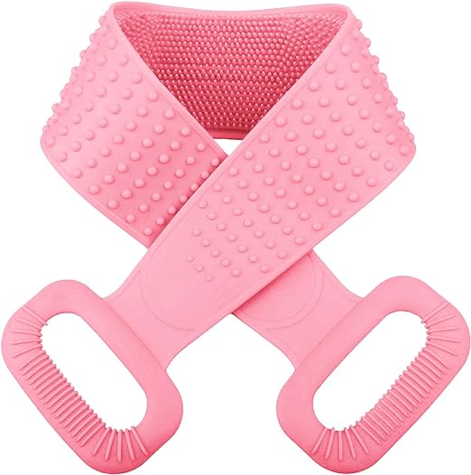 Inmorven Rückenschrubber für die Dusche, Silikon-Körperbürste, 30 Zoll/76 cm, extra langer Peeling-Körperschrubber mit Griff für Männer und Frauen, langlebig und leicht zu reinigen. (Rosa, L-30 Zoll)