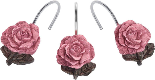 AGPTEK Shower Curtain Hooks, 12 PCS Anti Rust Decorative Vintage Resin Rose Hooks for Bathroom,Baby Room, Bedroom, Living Room