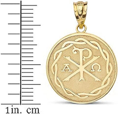 Religiöser Schmuck von FDJ 10 Karat Gelbgold Chi Rho Alpha Omega Symbol Medaillon runder Anhänger