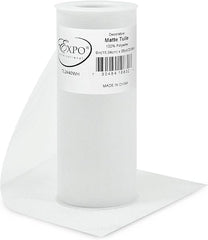 Expo International Decorative Matte Tulle, Roll/Spool of 6 Inches X 25 Yards, Polyester-Made Tulle Fabric, Matte Finish, Lightweight, Versatile, Washable, Easy-to-Use, White