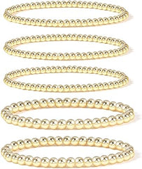 Badu Goldperlenarmband für Damen, 14 Karat vergoldetes Perlenkugelarmband, dehnbares, elastisches, hypoallergenes, böhmisches, stapelbares Armband