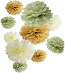 15PCS Sage Green,Nude & Ivory Tissue Paper Pom Poms Set-Ideal for Baby Shower,Birthday,Bridal Showers,Wedding,Party Decorations (14",10",8",6")