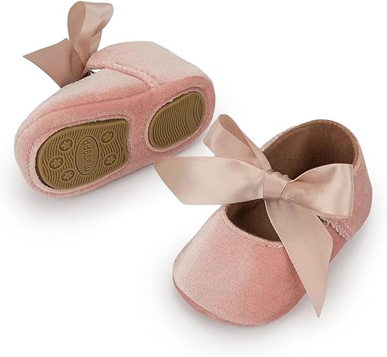 ohsofy Infant Baby Girls Mary Jane Flats Soft Sole Non-Slip Bowknot Princess Wedding Dress Shoes Toddler Crib Shoes