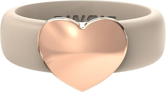 Rinfit Womens Silicone Wedding Ring with Stainless Steel Heart - Silicone Engagement Ring for Women - Heart Collection - U.S. Design Patent Pending