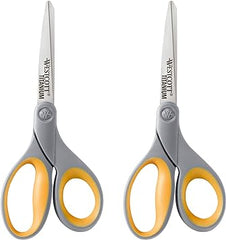 Westcott 13901 8-Inch Titanium Scissors For Office and Home, Yellow/Gray, 2 Pack