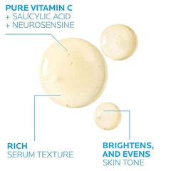 La Roche-Posay Pure Vitamin C Gesichtsserum mit Hyaluronsäure und Salicylsäure, Anti-Aging-Gesichtsserum gegen Falten und unebene Hautstruktur, um es sichtbar aufzuhellen und zu glätten. Geeignet für empfindliche Haut 