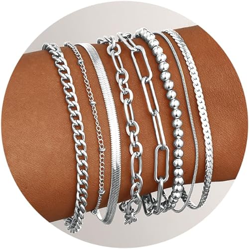 Goldarmbänder für Damen, Set mit 14 Karat vergoldeten zierlichen Armbändern, mehrlagiges Kettenarmband-Set mit Schmuck