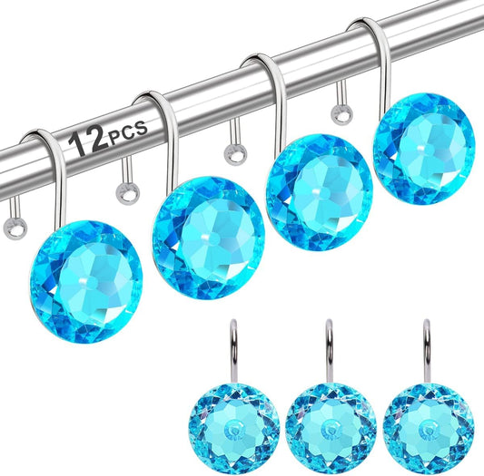 12PCS Shower Curtain Hooks Rings for Bathroom, Stainless Steel Rust Resistant Decorative Rhinestones Shower Curtain Rings Hangers for Shower Curtains, Clothing, Towels, etc.