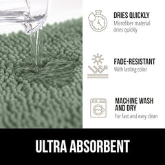 Gorilla Grip Bath Rug 24x17, Thick Soft Absorbent Chenille, Rubber Backing Quick Dry Microfiber Mats, Machine Washable Rugs for Shower Floor, Bathroom Runner Bathmat Accessories Decor, Sage Green