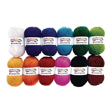 Colorations Acrylic Yarn, Set of 12 Colors, Assorted Colors, Arts & Crafts, Knitting, Crochet, Mini Project, Weaving, Loom, for Kids