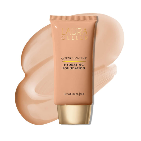 LAURA GELLER NEW YORK Quench-n-Tint Hydrating Foundation – leicht/mittel – transparente bis leichte aufbaubare Deckkraft – natürliches, strahlendes Finish – leichte Formel mit Hyaluronsäure