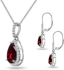 Schmucksets für Damen, Halsketten- und Ohrringsets für Damen, Geburtssteinschmuck, echte oder synthetische Edelsteine, Tropfenhalskette und Ohrhänger, Halskette mit Anhänger, Schmuck aus Sterlingsilber