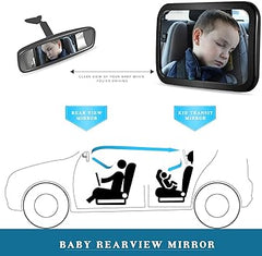 Baby Car Mirror, DARVIQS Seat Safely Monitor Infant Child in Rear Facing Seat, Wide View Shatterproof Adjustable Acrylic 360°for Backseat, Crash Tested and Certified for Safety