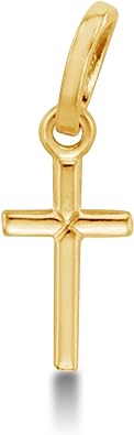 Massiver 14-karätiger Gelb- oder Weißgold-Charm mit traditionellem, klassischem kleinem Kreuzanhänger (Höhe = 1/2", Breite = 1/4")