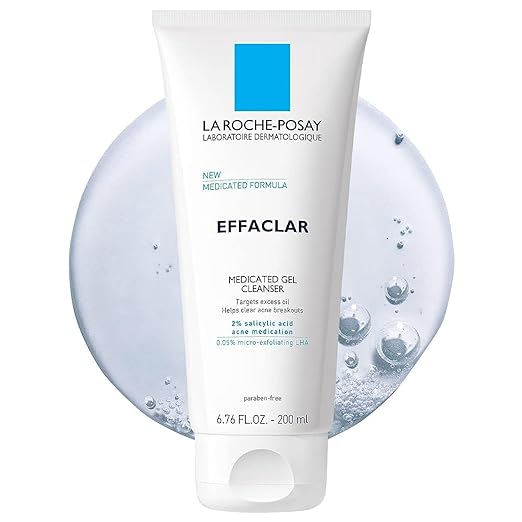 La Roche-Posay Effaclar medizinischer Gel-Gesichtsreiniger, schäumendes Akne-Gesichtswaschmittel mit Salicylsäure, hilft bei der Beseitigung von Akneausbrüchen und bei der Kontrolle fettiger Haut, ölfrei, parfümfrei 